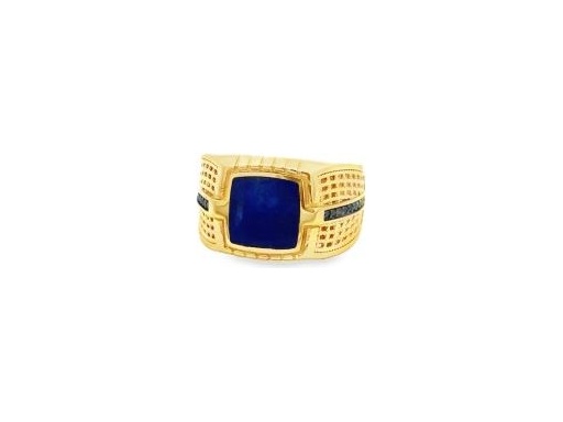 18K Yellow Gold Lapis & Black Stone Ring
